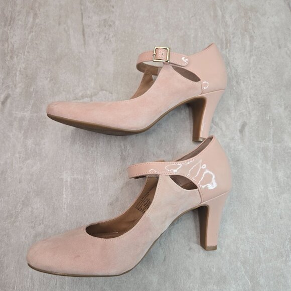 Memory Foam Maryjane Pumps Sz 8 Light Pink Suede Block Heel Comfort Dressy Shoes - Picture 7 of 12